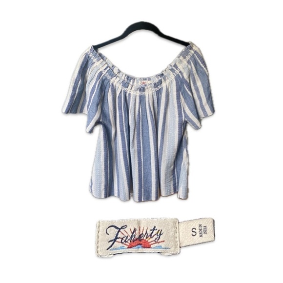 Faherty Annabelle Boho Top Organic Cotton Blend Blouse Size S Blue and White - Picture 1 of 11